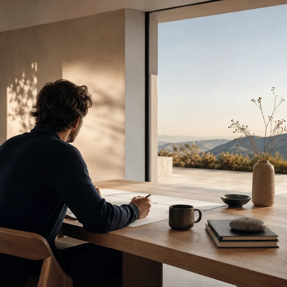 Ruhige Arbeitsszene mit Blick auf Planung und Umsetzung
